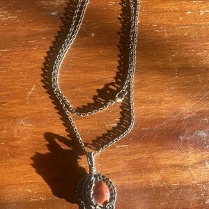Hand wrapped copper and Jasper pendant